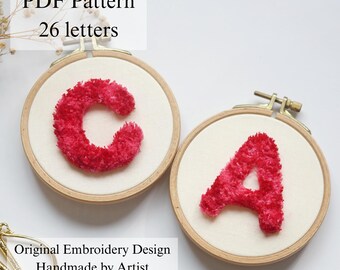 Alphabet Hand Embroidery Pattern: Christmas Fluffy Letters (PDF Pattern + Video Tutorial)