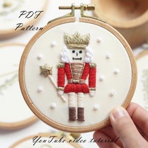 Nutcracker Embroidery Pattern: Beginner Christmas Design (PDF Pattern + Video Tutorial