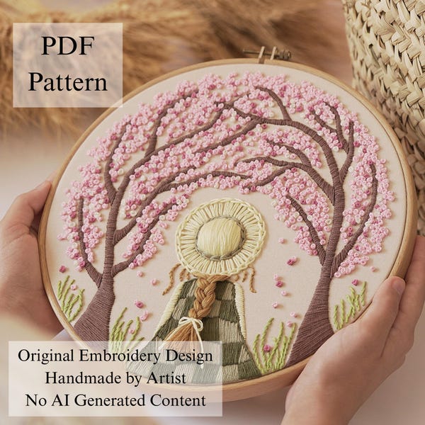 Anne in the Spring Hand Embroidery Pattern: Beginner DIY Project (PDF Pattern + Video Tutorial)