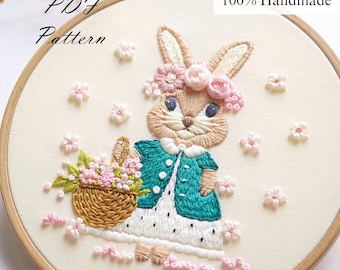Handborduurpatroon konijn: lente-beginnersontwerp (pdf-patroon + videotutorial)