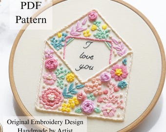 Love Letter Embroidery Pattern: "I love you" Beginner DIY (PDF Pattern + Video Tutorial)