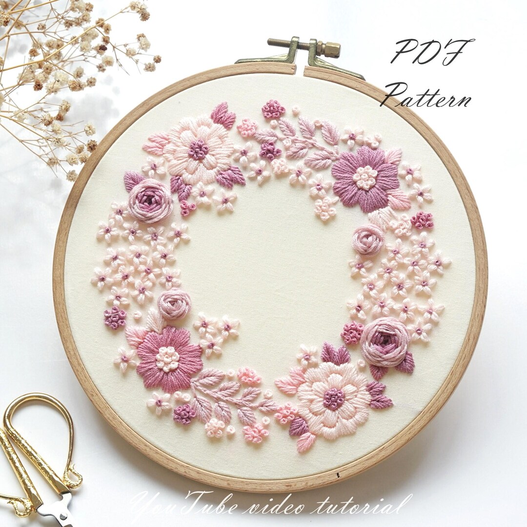 Lilac Floral Wreath Embroidery Pattern: Beginner DIY (PDF Pattern ...