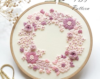 Lilac Floral Wreath Embroidery Pattern: Beginner DIY (PDF Pattern + Video Tutorial)