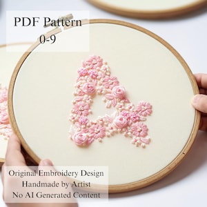 Broderimönster med siffror och blommor 0-9: Nybörjare DIY-blommönster (PDF-mönster + videohandledning)