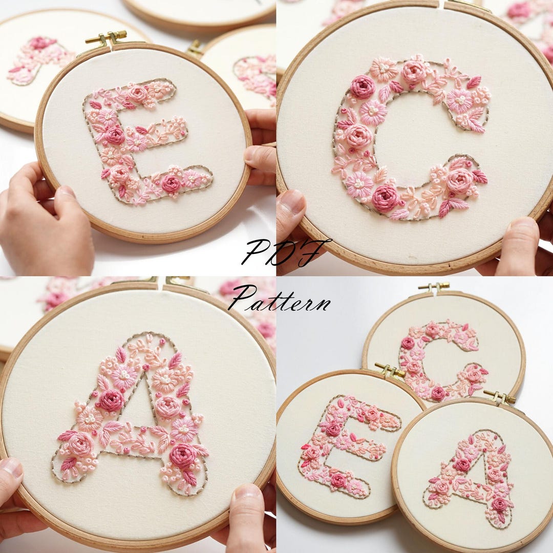PDF Pattern+ Video Tutorial/alphabet-pink Flowers -embroidery Pattern ...