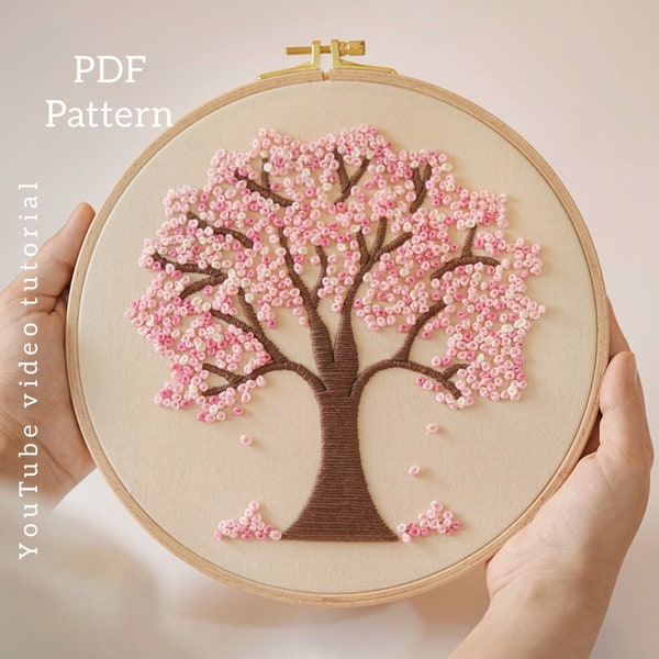 PDF pattern+ video tutorial/Tree of life-Hand embroidery pattern-Embroidery pattern-Spring Embroidery designs-Beginner embroidery pattern