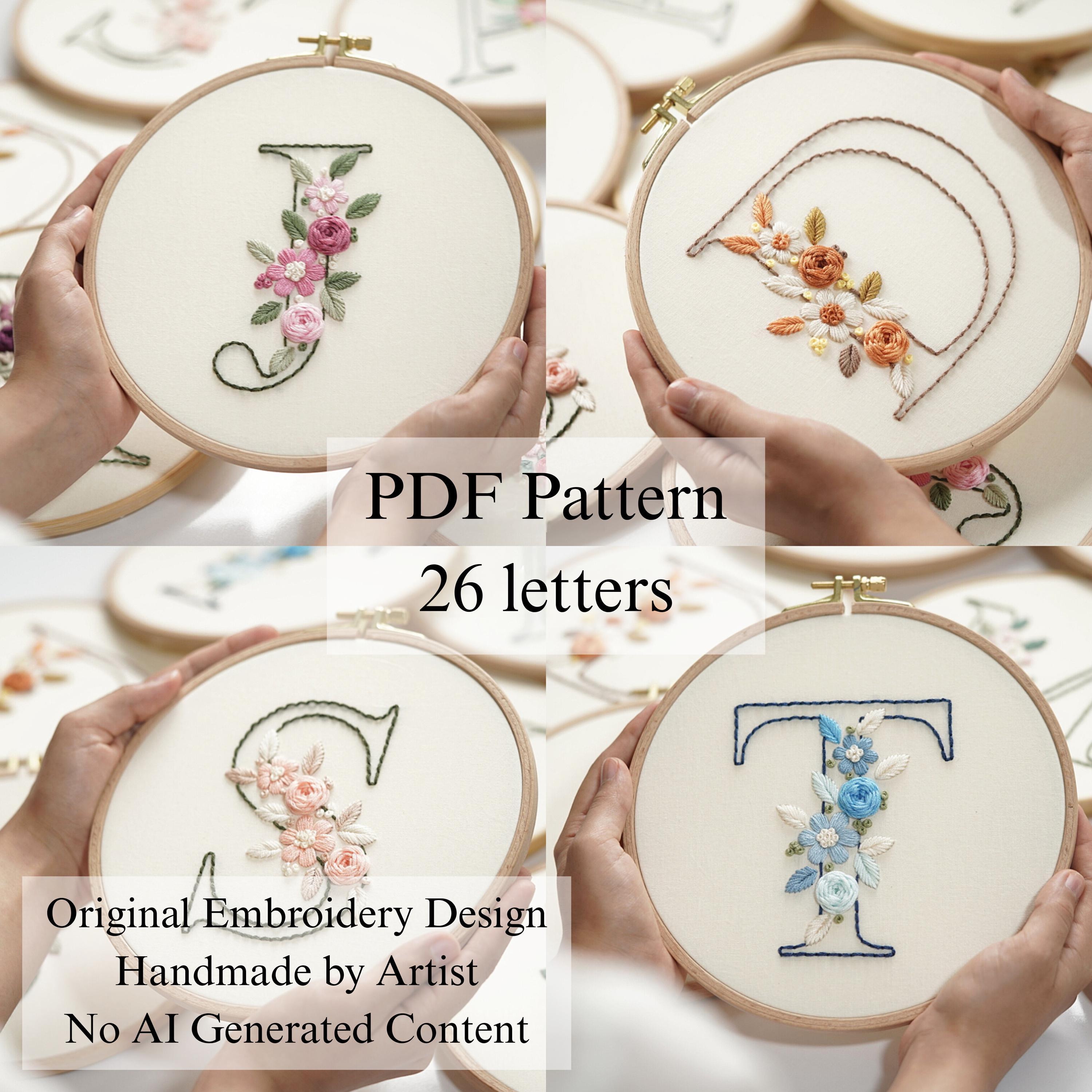 Alphabet Flower Embroidery Pattern: Beginner Hand Stitch (PDF