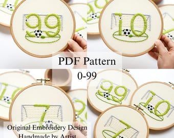 Football Numbers 0-99 Embroidery Pattern: Beginner Hand Stitch (PDF Pattern + Video Tutorial)