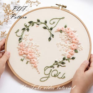 Heart Embroidery Pattern: I Love You Design, Beginner DIY (PDF Pattern + Video Tutorial)