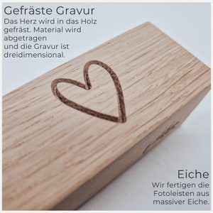 3 Stk. Fotoleisten aus Eiche mit Herz-Gravur kleines Geschenk für Fotos und Grußkarten Bild 5