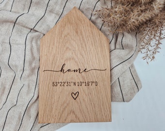 Huis met coördinaten | Cadeau voor de topping-out ceremonie, housewarming, housewarming