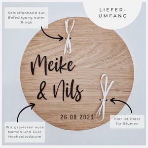 Ringkissen aus Holz personalisiertes Ringbrett aus Eiche Ringscheibe Bild 6