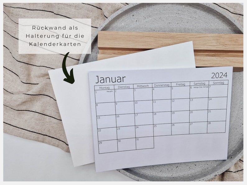 Tischkalender 2024: Kalenderkarten mit Halter aus Holz Eiche Jahreskalender Bild 8