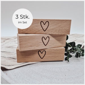 3 Stk. Bilderleisten aus Eiche mit Herz-Gravur | kleines Geschenk für Fotos, Gutscheine und Grußkarten