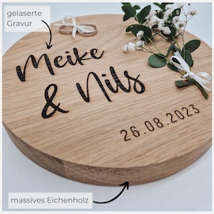 Ringkissen aus Holz personalisiertes Ringbrett aus Eiche Ringscheibe Bild 4