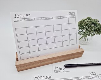 Desk calendar 2023 + 2022: Calendar cards with holder made of wood (oak) || Calendar