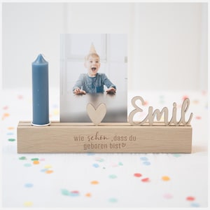 Tabellone di compleanno "Com'è meraviglioso che tu sia nato" - corona di compleanno minimalista con portacandele, nome e tappo a forma di cuore