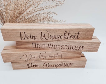 Personalized photo bar with your desired text || Card holder || Photo holder made of wood (oak)