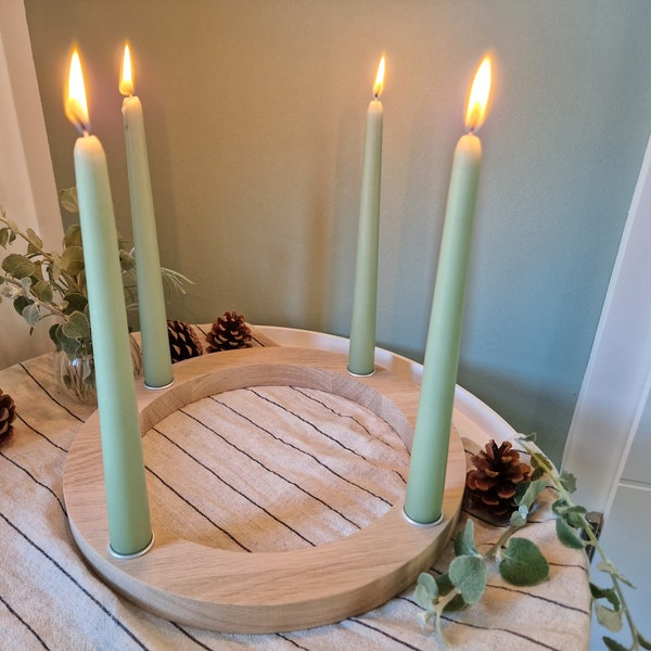 Adventskranz aus Eiche, Adventskranz Stabkerze, Adventsring Holz