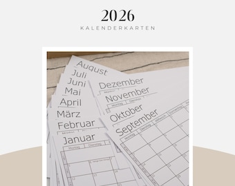 Kalenderkarten 2026 für Tischkalender