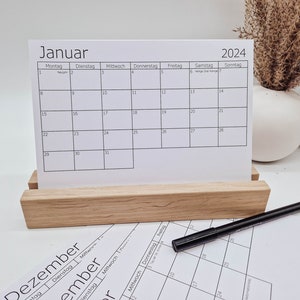 Desk calendar 2024: calendar cards with holder made of wood (oak) || Annual calendar