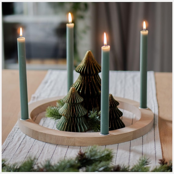 Adventskranz aus Eiche, Adventskranz für Stabkerzen, Adventsring Holz