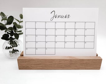 Geburtstagskalender : Kalenderkarten mit Halter aus Holz (Eiche) || Jahreskalender || Tischkalender