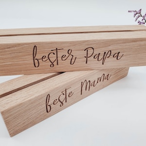 Fotoleiste "beste Mama", "bester Papa", Kartenhalter Eiche || Geschenk zum Vatertag || Geschenk zum Muttertag