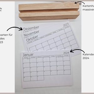 Tischkalender 2024: Kalenderkarten mit Halter aus Holz Eiche Jahreskalender Bild 2