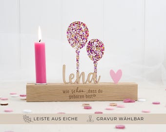 Geburtstagskranz mal anders - Geburtstagsleiste mit Kerzenhalter & Namensstecker in pink und rosa | Geburtstagsdeko aus Holz für Kinder