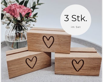 3 pcs. photo bars made of oak with heart engraving | small gift for photos and greeting cards