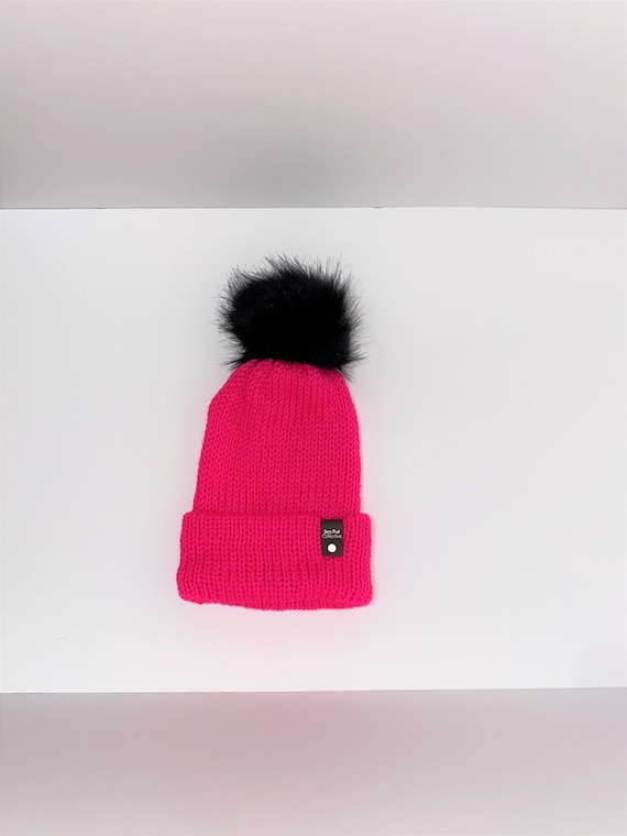 Adult Neon Pink and Black Double Lined Beanie