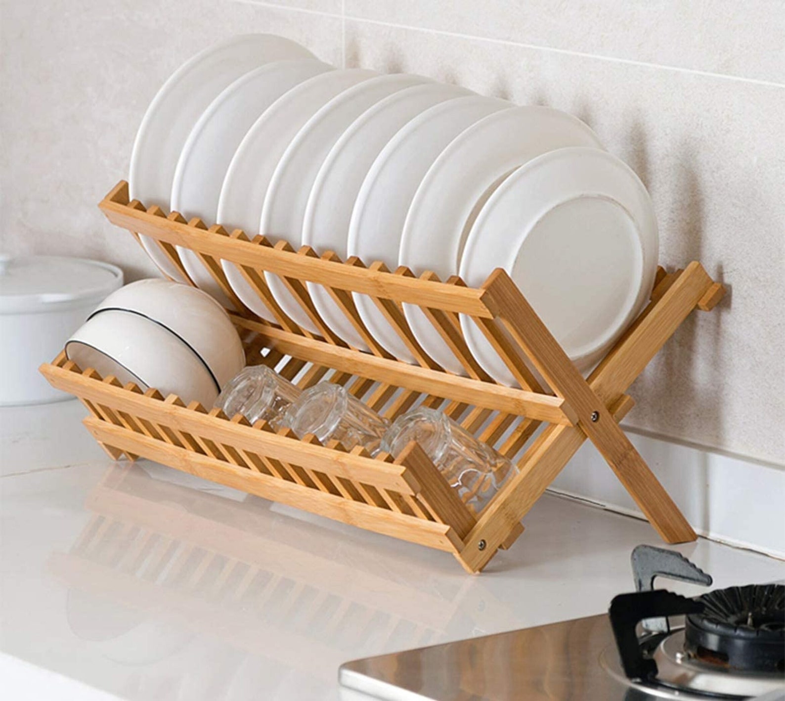 Collapsible Bamboo Dish Drying Rack Plate Holder Dish Rack Etsy