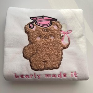 Bearly Made It Graduation Sweatshirt – Cute Embroidered Grad Gift, Class of 2025 Crewneck, Fuzzy Bear Graduation Sweater for Her