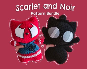 Noir and Scarlet Pattern Bundle [amigurumi][cute cat crochet][superhero pattern][superhero crochet][spider-verse crochet]