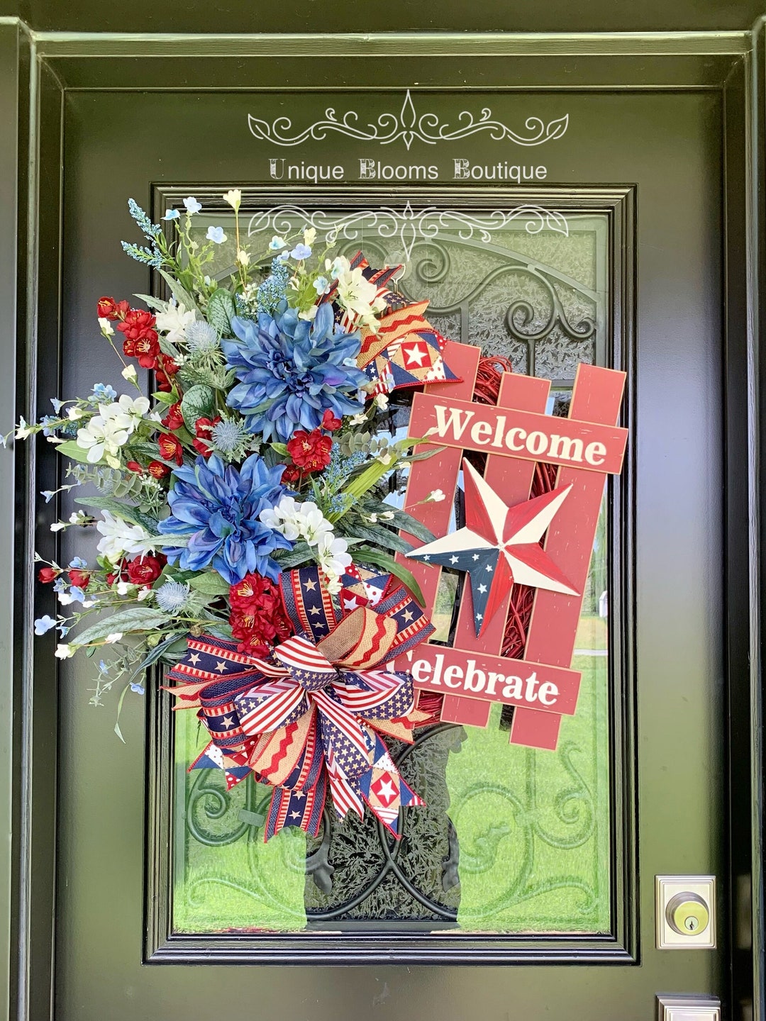 Patriotic Welcome Grapevine Wreath, Rustic Americana Door Hanger, July ...