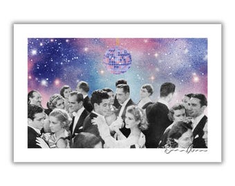 Vintage Ballroom Art Print – Retro Cosmic Disco Collage