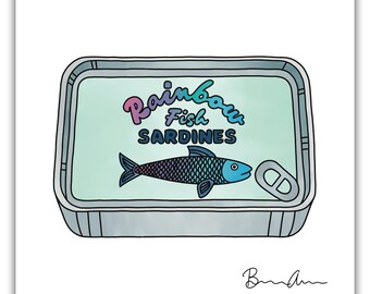 Sardine Art Print | Colorful Fish Illustration | Kitchen Decor | Seafood Lover Gift  | Unframed