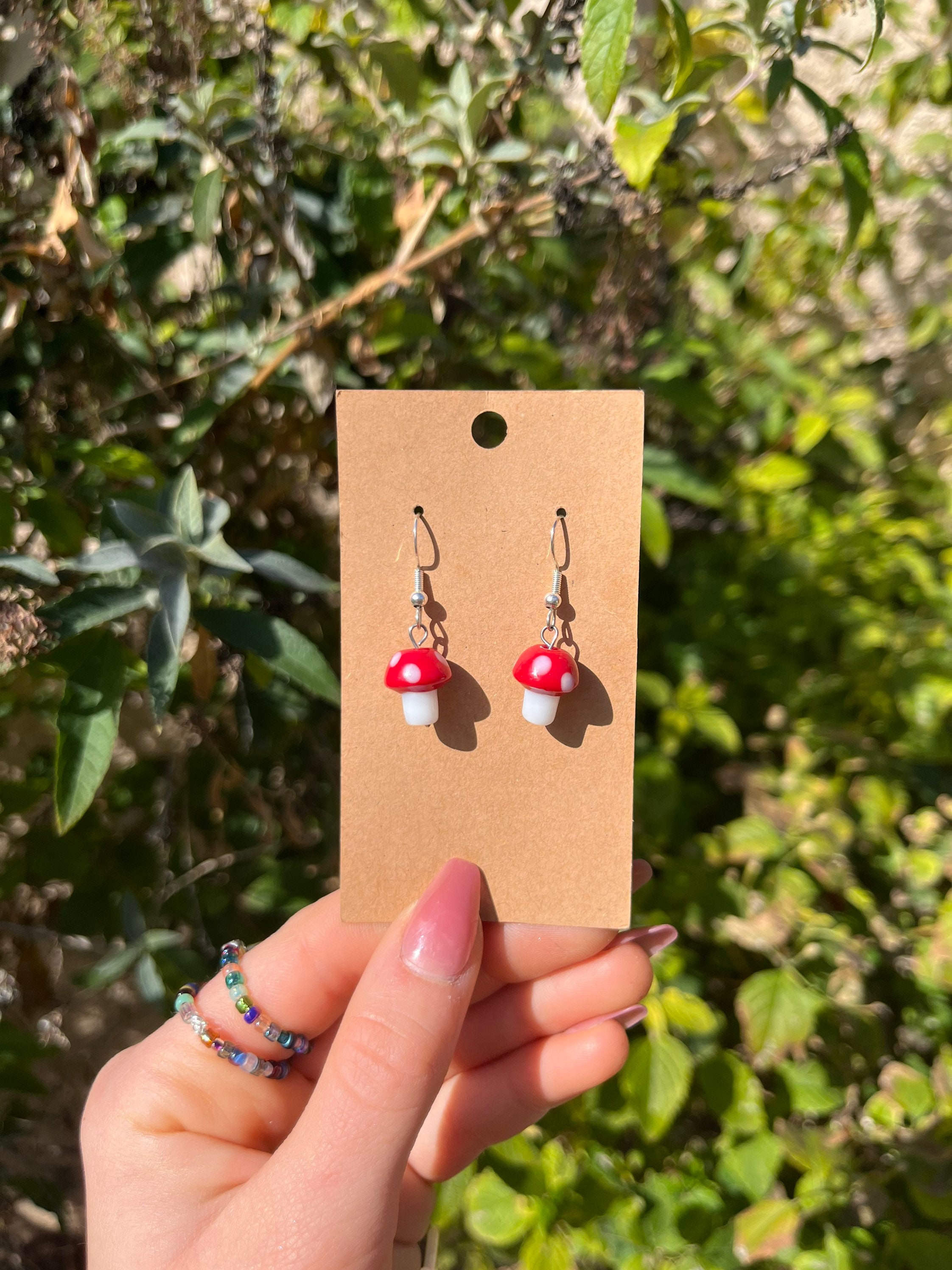 Colar de Miçangas e Brinco de Cogumelo (Mushroom beaded necklace earrings)  