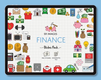 Finance and Budget Digital Sticker Pack, Pre-cropped Budgeting Stickers, Money Stickers, Banking, Digital Planner Stickers, PNG, GoodNotes