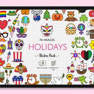 Holidays and Seasons Digital Stickers, GoodNotes Planner, Calendar Icons, Bullet Journal Pre-Cropped PNG Stickers, PNG