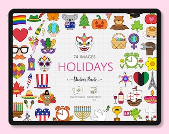 Holidays and Seasons Digital Stickers, GoodNotes Planner, Calendar Icons, Bullet Journal Pre-Cropped PNG Stickers, PNG