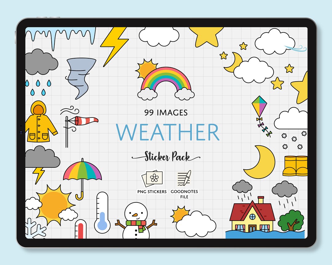 Weather Digital Stickers, Goodnotes Planner, Sunny, Rainy, Windy, Snow ...