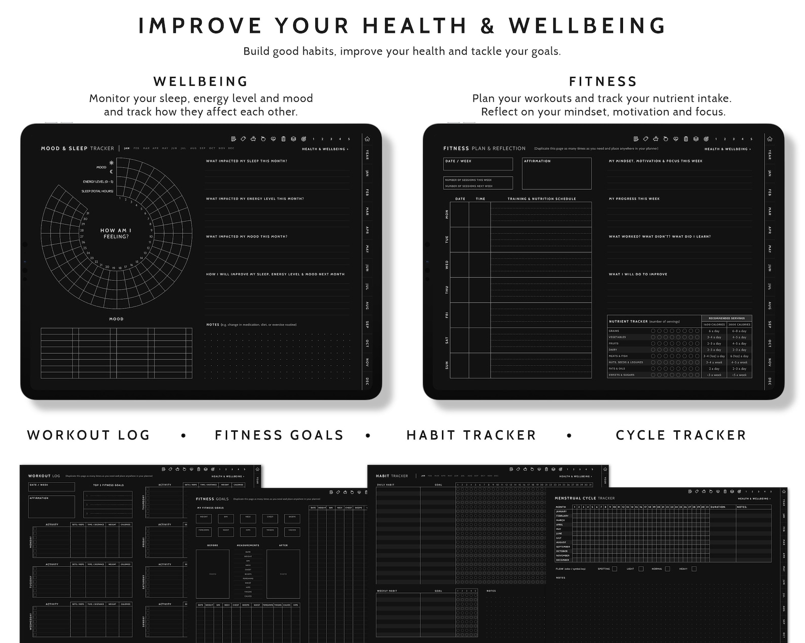Digital Planner Blackout Dark Mode Goodnotes Undated Daily Planner ...