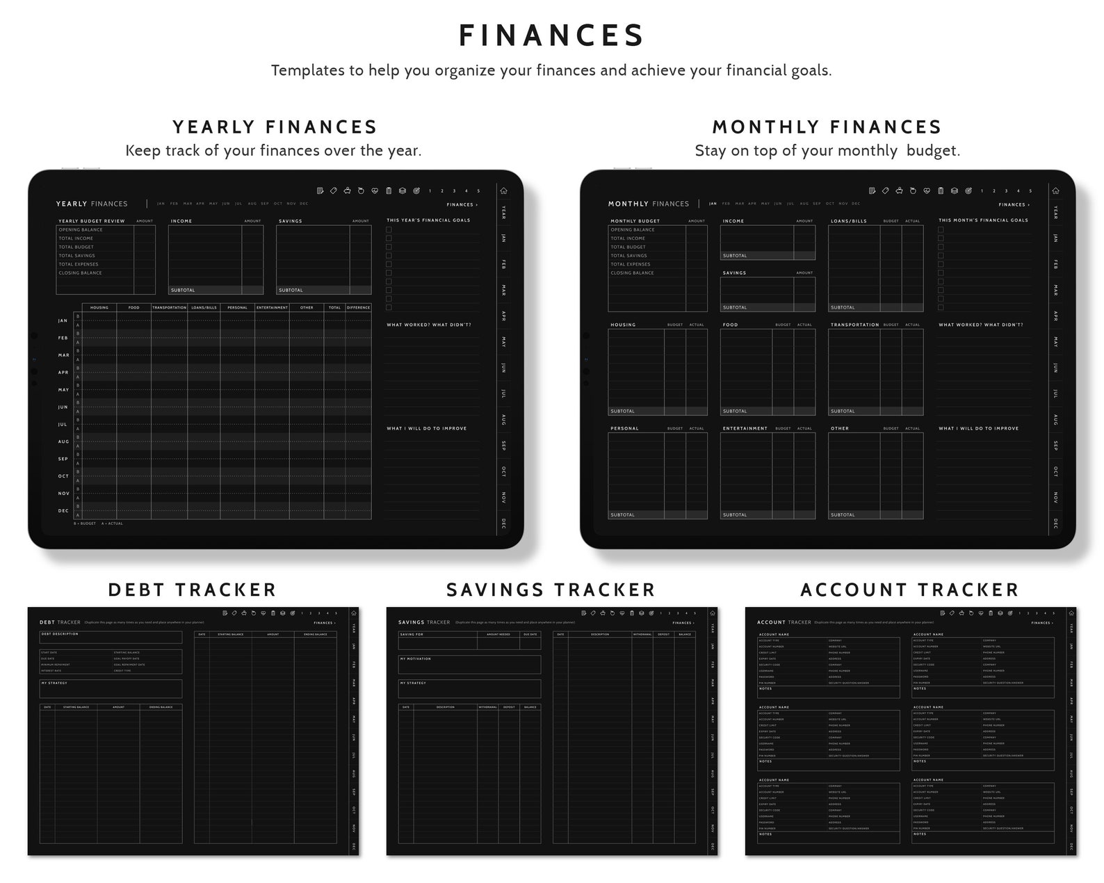 Digital Planner Blackout Dark Mode Goodnotes Undated Daily Planner ...