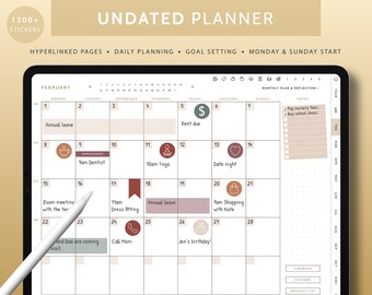 Digital Planner Undated Daily Planner for iPad and Android GoodNotes Notability Xodo Noteshelf Digital Stickers and Trackers 0001