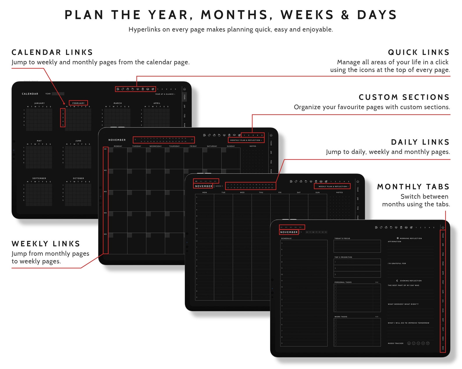 Digital Planner Blackout Dark Mode Goodnotes Undated Daily Planner ...
