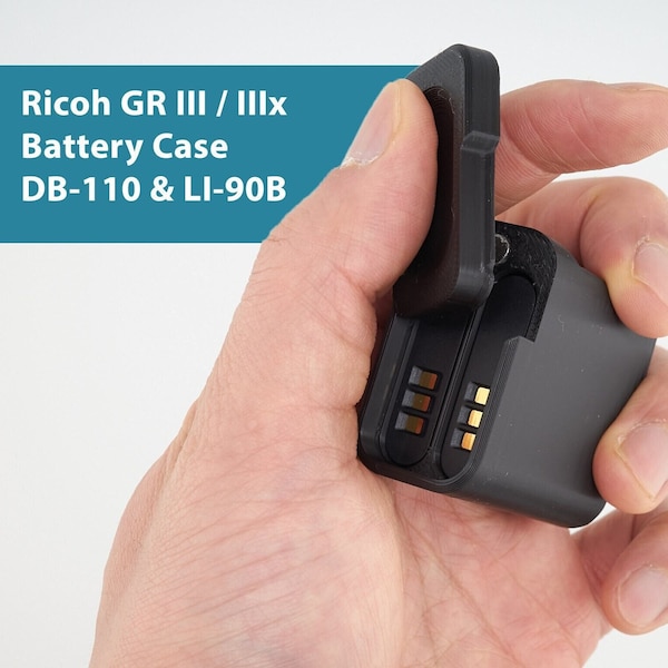 Minimalist 3D Printed Battery Case for Ricoh GR III/IIIx - Dual Battery Holder with Magnetic Lock