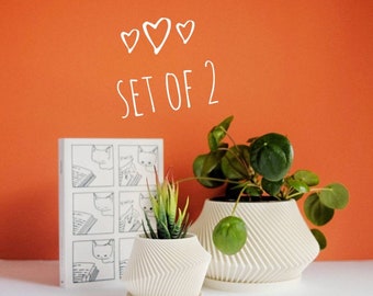 House Warming Gift Set of 2 Modern Geometric Patterned Indoor planter | Eco Friendly pot for flowers and small plants | Father&#39;s Day