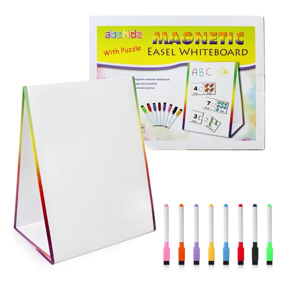 Easel Abesons Kids Self-Standing Double-Sided Tabletop Magnetic Easel Dry Erase White Board Includes 8 Dry Erase Magnetic Markers